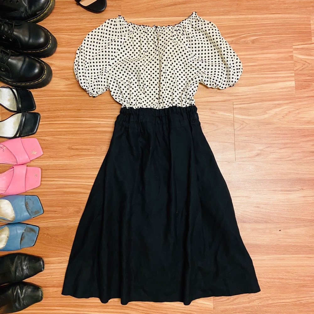 Vintage Off the Shoulder B&W Polka Dot Dress